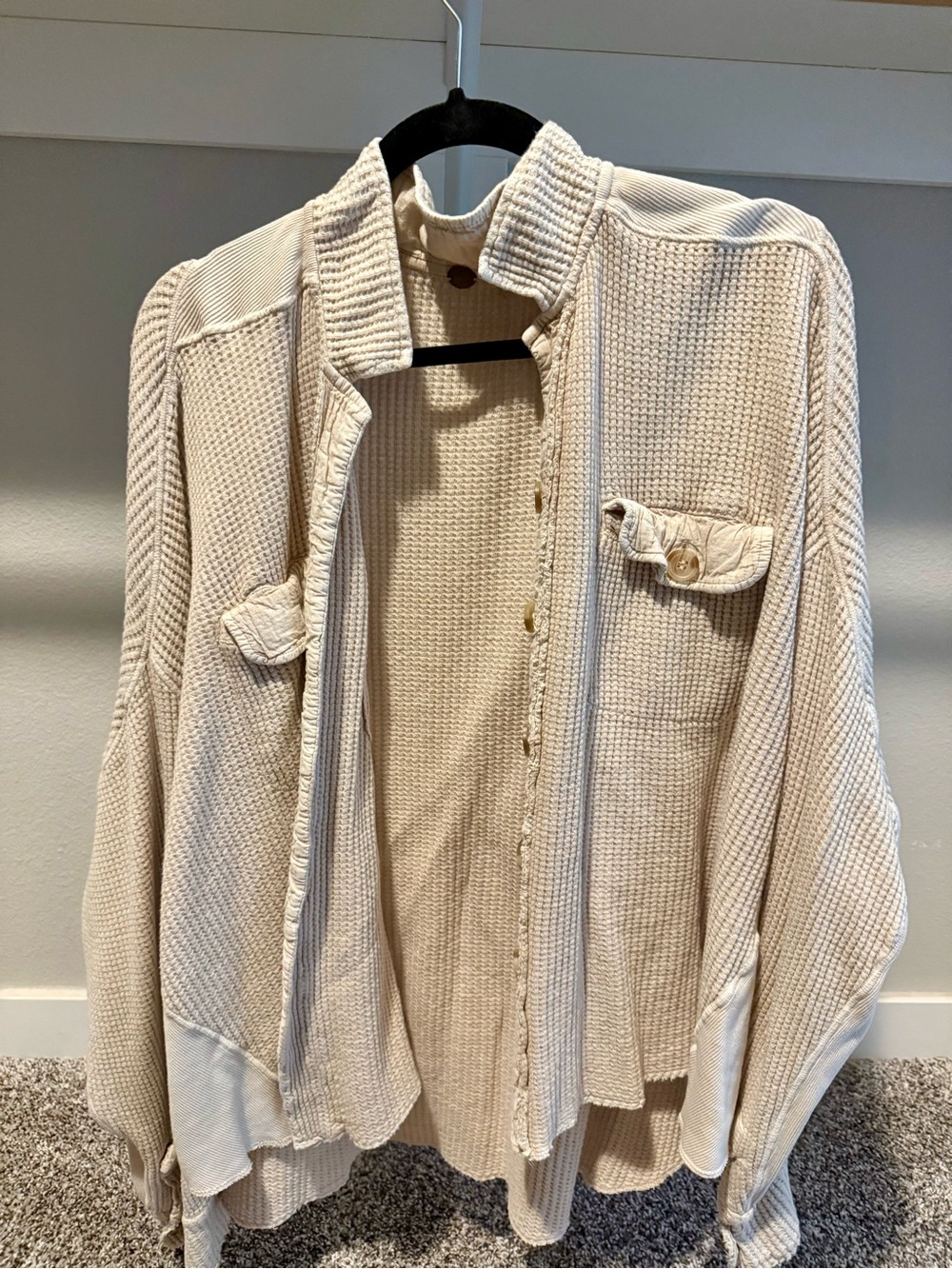 Free People Cream Textured Button-Front Jacket